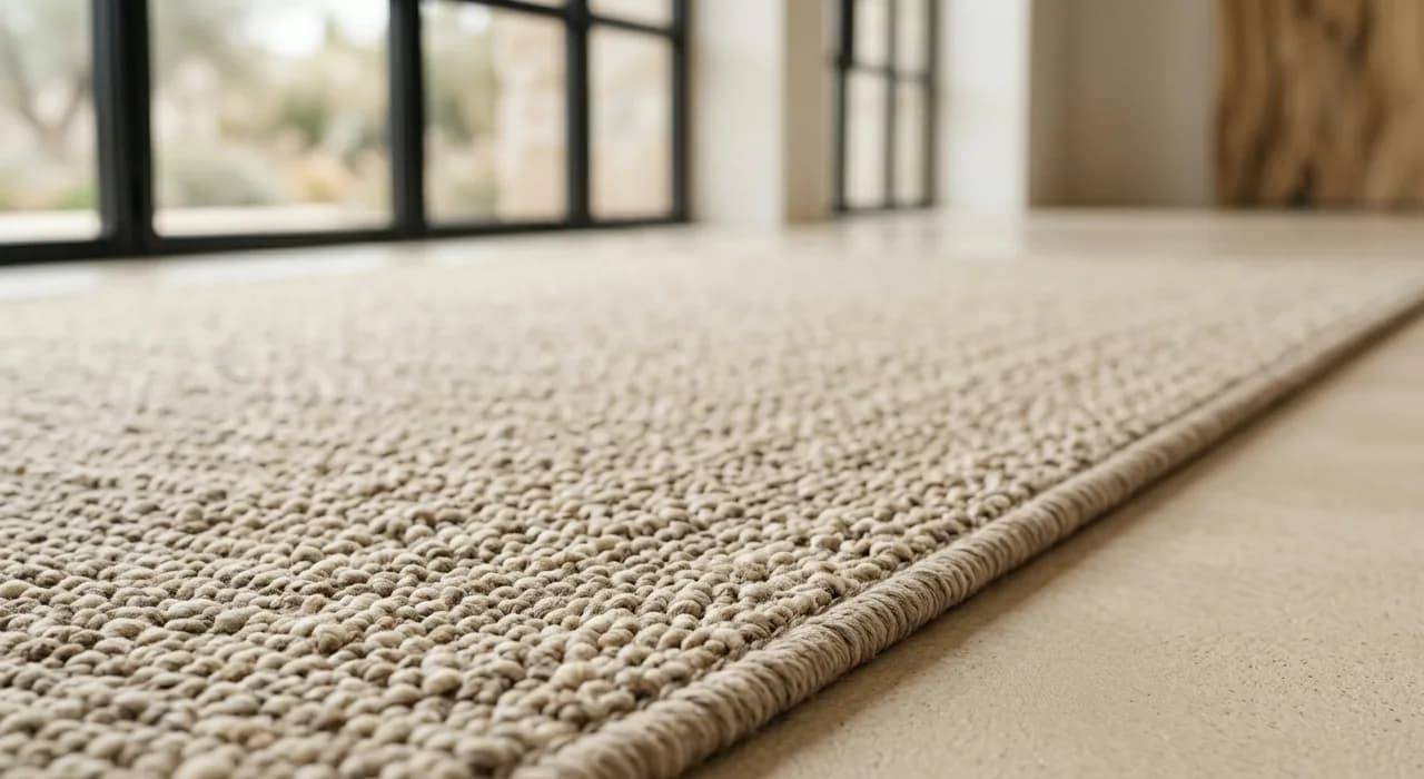 Detalle de textura de una solución textil a medida en tono arena con remate visible